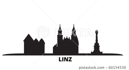 Austria, Linz city skyline isolated vector illustration. Austria, Linz travel black cityscape Austria, Linz city skyline isolated vector illustration. Austria, Linz travel black cityscape 60154530