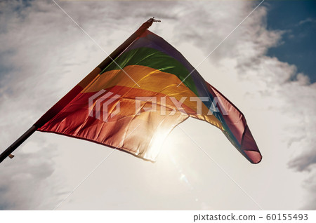 Rainbow flag fluttering against the sun Rainbow flag fluttering against the sun 60155493