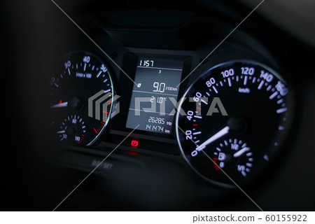 Dashboard car. Car dashboard with white backlight. 60155922