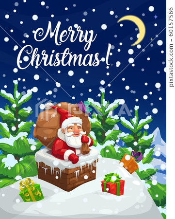 Christmas poster, Santa with gifts bag in chimney Christmas poster, Santa with gifts bag in chimney 60157566