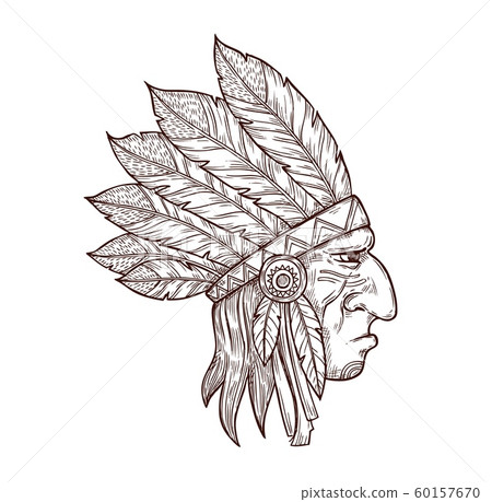 Native Indian chief head in feather 
