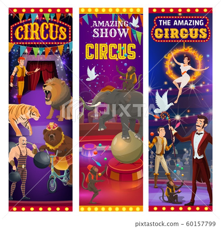 Retro big top circus show, animals and tamers 60157799