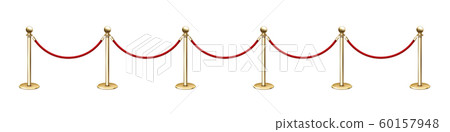 Realistic vector golden rope barriers. VIP event, luxury celebration. Realistic vector golden rope barriers. VIP event, luxury celebration. 60157948