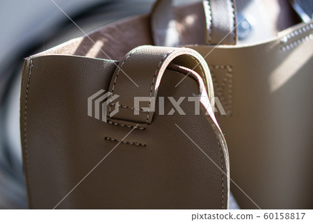 Natural faux beige leather bag details, real leather accessories Natural faux beige leather bag details, real leather accessories 60158817