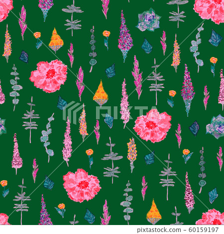 Seamless pattern with pink flowers, lavender and 60159197