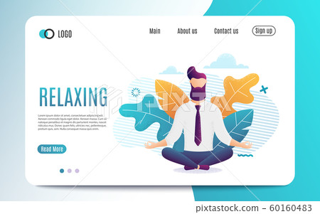 Relaxing and Stress Relief at Workplace Cartoon Vector Concept. Businessman with necktie, Sitting in Lotus Position with Closed Eyes, Practicing Yoga.Zen in Work Relaxing and Stress Relief at Workplace Cartoon Vector Concept. Businessman with necktie, Sitting in Lotus Position with Closed Eyes, Practicing Yoga.Zen in Work 60160483