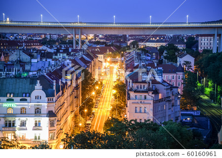Nusle and Nuselky Bridge in Prague by night 60160961