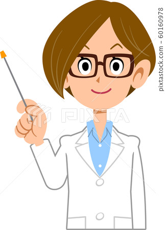 一個女人穿著白大褂用指點桿 一個女人穿著白大褂用指點桿 60160978