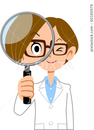 A woman wearing a lab coat looking through a magnifying glass A woman wearing a lab coat looking through a magnifying glass 60160979