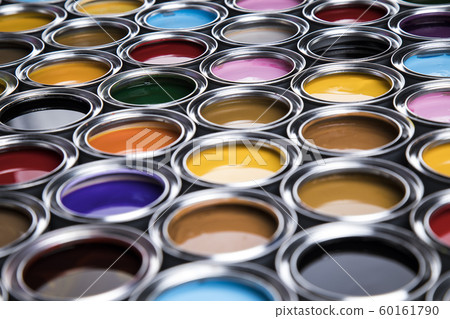 Rainbow colors, Group of tin metal cans 60161790