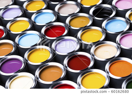 Rainbow colors, Group of tin metal cans 60162680