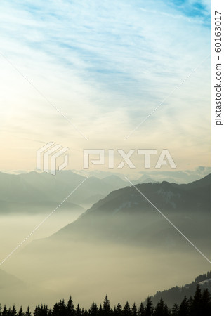 Mountains, winter landscape, Sunset background Mountains, winter landscape, Sunset background 60163017