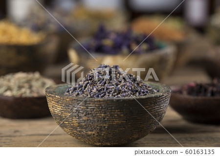 Natural remedy,Herbal medicine and wooden table 60163135