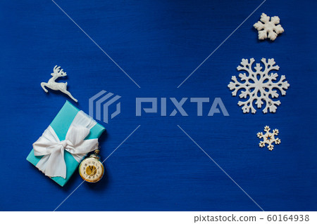 New Year's decor snowflakes Christmas tree blue background New Year's decor snowflakes Christmas tree blue background 60164938