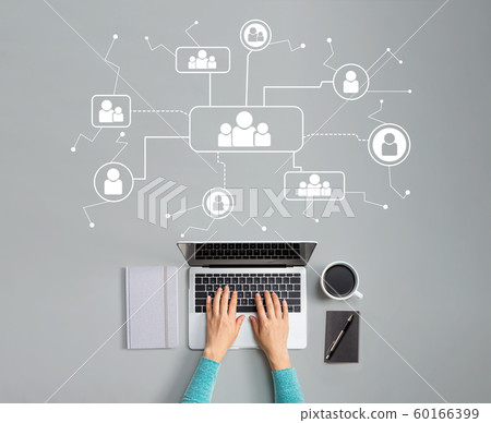 Social connections theme with person using laptop Social connections theme with person using laptop 60166399