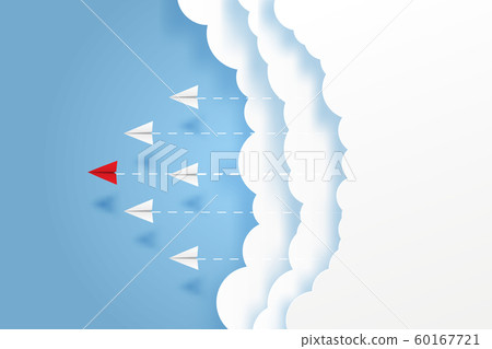 Paper plane go to success goal vector business financial concept start up, leadership, creative idea symbol paper art style with copy space for text. illustration 60167721
