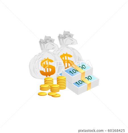 bag and cash. Vector Illustration Isolated on bag and cash. Vector Illustration Isolated on 60168425