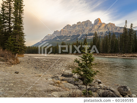 Castle Mountains and Bow River at Banff National 60169595