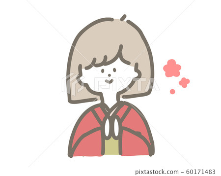  A girl wearing a kimono and posing for a palm 60171483
