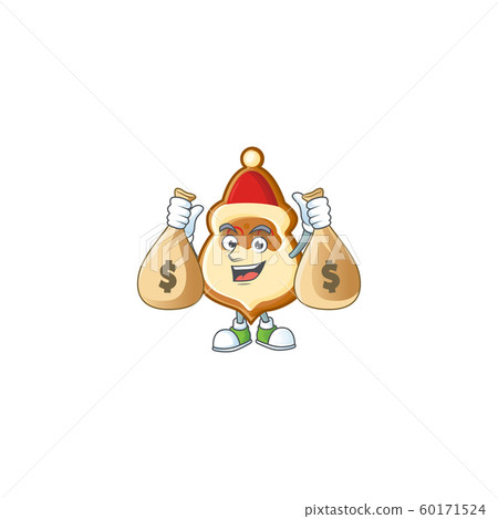 Cute christmas hat cookies cartoon character smiley with money bag Cute christmas hat cookies cartoon character smiley with money bag 60171524