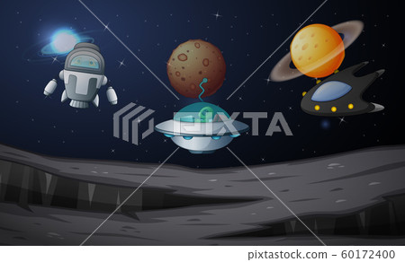 Space scene with robot and ufo 60172400