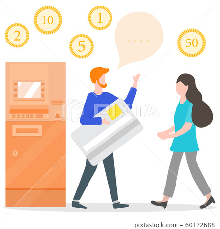 ATM, man with bank card, woman Personal finance 60172688