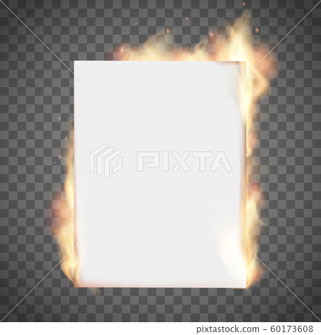 White empty sheet of paper on fire 60173608