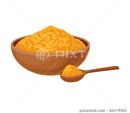 Aromatic Asian Spice Turmeric Golden Powder Vector Illustration Aromatic Asian Spice Turmeric Golden Powder Vector Illustration 60174902