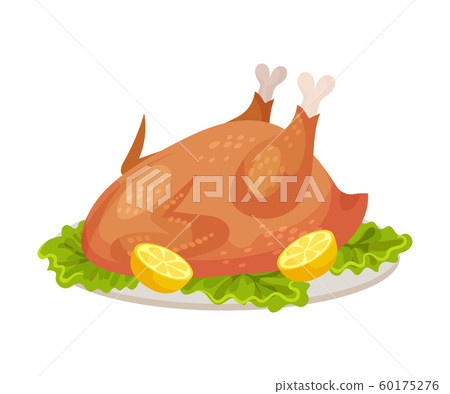 Roasted Turkey Served on Plate With Lemon... - Stock Illustration ...