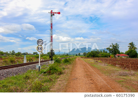 The railway tracks in a rural scene with a nice 60175390