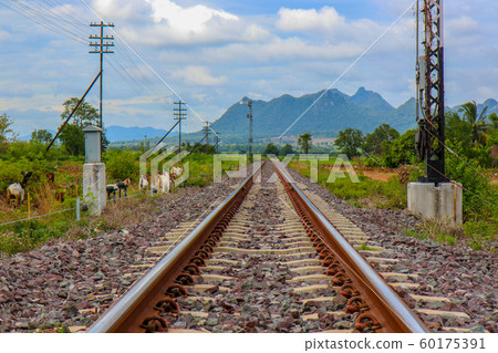 The railway tracks in a rural scene with a nice 60175391