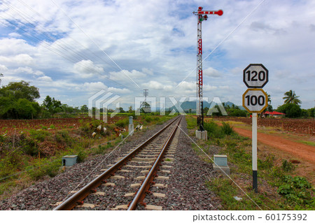 The railway tracks in a rural scene with a nice 60175392