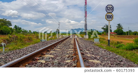The railway tracks in a rural scene with a nice 60175393