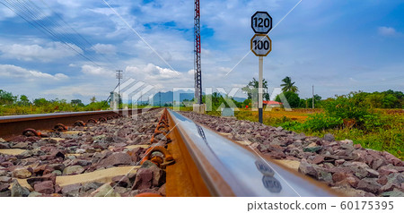 The railway tracks in a rural scene with a nice 60175395