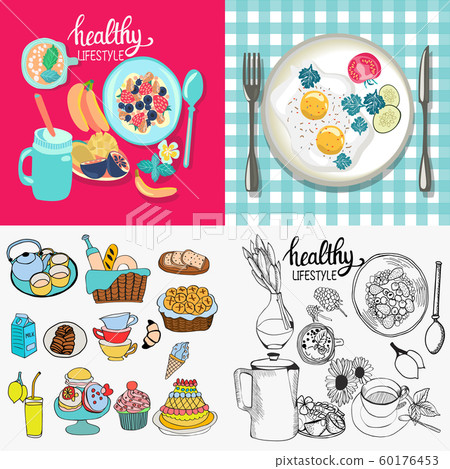 Collection illustration breakfast granola Bowl 60176453