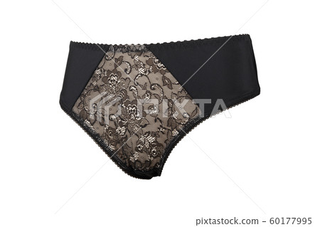 Beautiful female lacy black panties isolated on white background. Sexy underwear. Beautiful female lacy black panties isolated on white background. Sexy underwear. 60177995