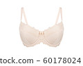 Beautiful beige bra. Lace bra, isolated on white background. 60178024