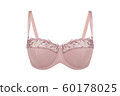 Beautiful pink bra. Lace bra, isolated on white background. 60178025