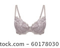 Beautiful gray bra. Lace bra, isolated on white background. 60178030
