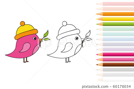 cute little bird for coloring book with pencils 60178034