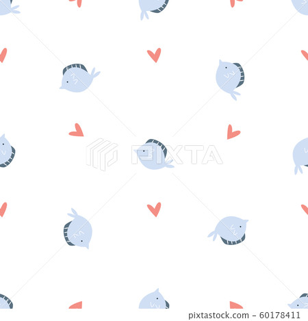 Vector seamless pattern with fluke fish and hearts Vector seamless pattern with fluke fish and hearts 60178411