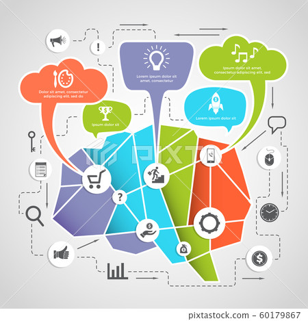 Brain infographic. Creativity learning thinking processes brain silhouette with place for text vector pictures 60179867