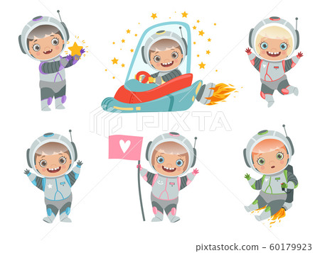 Kids astronauts. Children funny characters in space suit spaceman vector mascots Kids astronauts. Children funny characters in space suit spaceman vector mascots 60179923