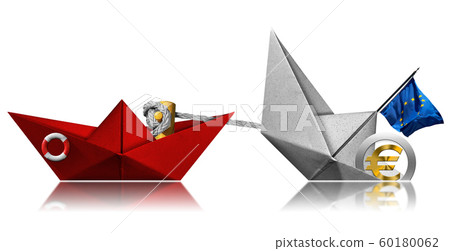 Coast Guard rescues boat with Euro currency symbol - Recession concept Coast Guard rescues boat with Euro currency symbol - Recession concept 60180062