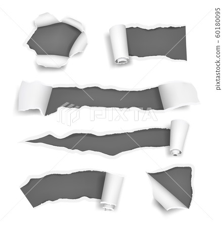 Paper holes ripped. Promoted rips torn pages cut edge of paper and notes vector realistic template Paper holes ripped. Promoted rips torn pages cut edge of paper and notes vector realistic template 60180095