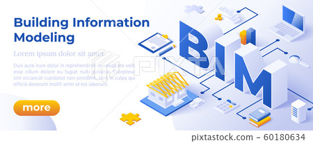 BIM - Isometric Vector Illustration. Website Banner Layout Template. 60180634