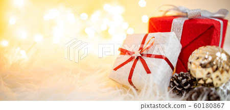 Christmas decoration on hairy carpet Christmas decoration on hairy carpet 60180867