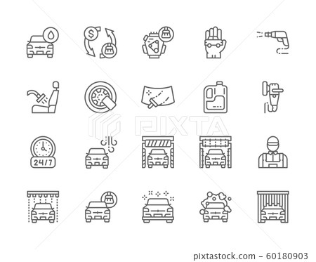 Set of Car Wash Line Icons. Polishing Machine, Wheel Lock, Windshield and more. 60180903