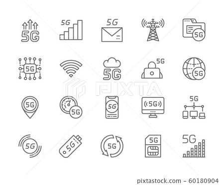 Set of 5G Internet Line Icons. Database, Wireless Chip, Cloud System and more. Set of 5G Internet Line Icons. Database, Wireless Chip, Cloud System and more. 60180904
