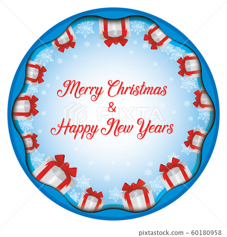 Snowflakes with gift boxes sparse in a template frame. Snowflakes with gift boxes sparse in a template frame. 60180958